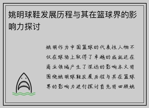 姚明球鞋发展历程与其在篮球界的影响力探讨